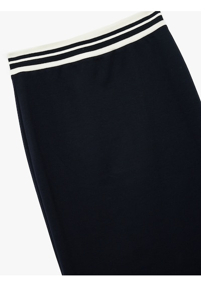 Koton Beli Çizgili Lastik Detaylı Midi Slim Fit Kalem Etek Lacivert 6wak10056ek Lacivert