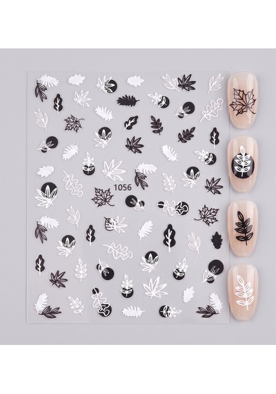 Siyah Beyaz Yaprak Dizayn Tırnak Sticker Tırnak Etiketi Nail Art Jo-1056w