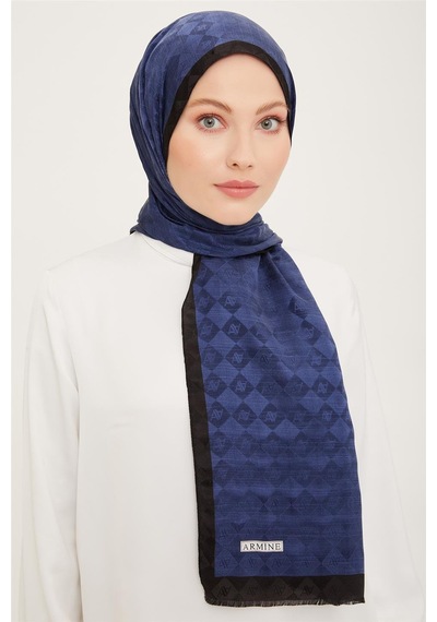 Armine Elegance İpek Pamuk Şal 35 Lacivert