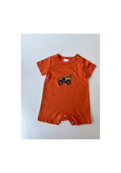 Fuar Baby Miniklere Özel Kız & Erkek Bebek Pamuklu Kısa Paça Tulum Turuncu Araba Desenli Fuar Baby Miniklere Özel Kız & Erkek Bebek Pamuklu Kısa Paça Tulum Turuncu Araba Desenli