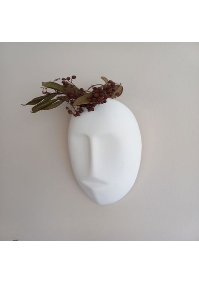 Dekoratif Mask Duvar Vazosu, Duvar Dekoru, Heykel Duvar Süsü, Beyaz