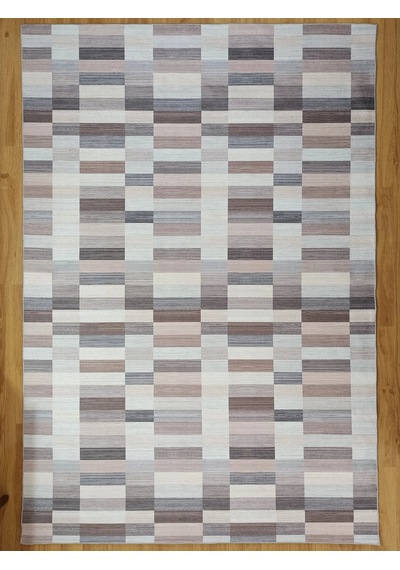 Modern Geometrik Blok Desenli Bej Ve Kahverengi Halı - 12440ou Gri