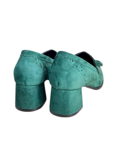 Tufan Shoes Yeşil Hakiki Deri Süet Püskül Detay Topuklu Ayakkabı YESIL