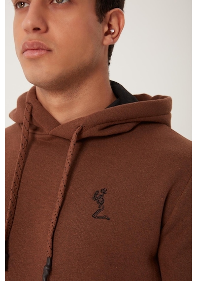 Polostate Erkek İskelet Nakışlı 3 İplik Sweatshirt Kahverengi