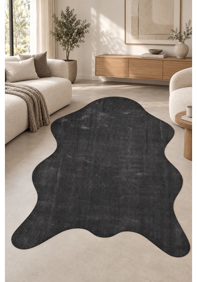 Grosa Post Seklinde Peluş Antrasit Halı Salon Antre Yumuşak Kaymaz Taban Yıkanabilir Modern