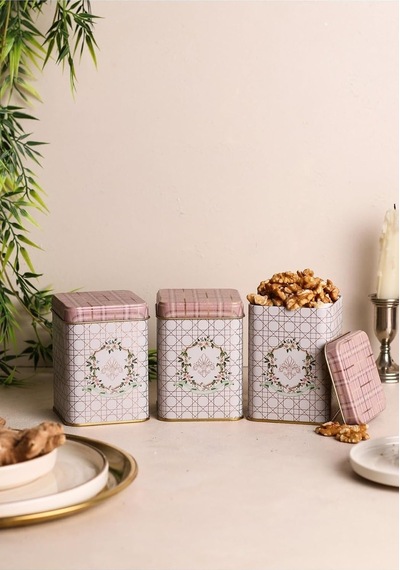 Evle-erb24u7 Kare Metal Saklama Kabı 75x75 3 Lü Set, Rosy Rosy Diğer