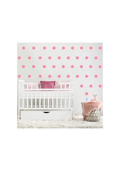 5cm Ebadında 100 Adet Yuvarlak - Puantiye Sticker Bebe Pembe