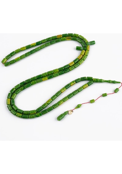 Kadim Katalin Eski Obje Usta İşi İmzalı 99'luk Kapsül Kesim 6.5x10mm Tesbih -yeşil