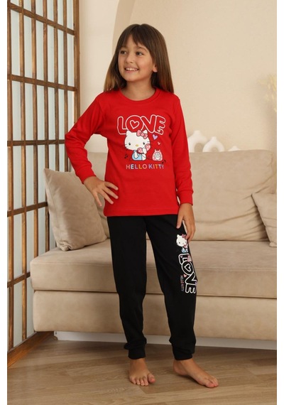 Miniğimin Cicileri Hll Kty Love Baskılı Kız Çocuk Pijama Tak... Kırmızı
