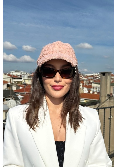 Mollycrush Kadın Teddy Dokulu Kışlık Kadın Vizör Şapka Yumuşak Kuzu Kürk Görünümlü Model Pembe