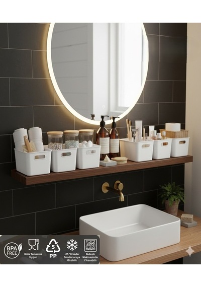 Bath 2 Adet Banyo Düzenleyici Organizer Beyaz Renk Plastik Çok Amaçlı Dolap Düzenleyici Plastik 25 X Diğer