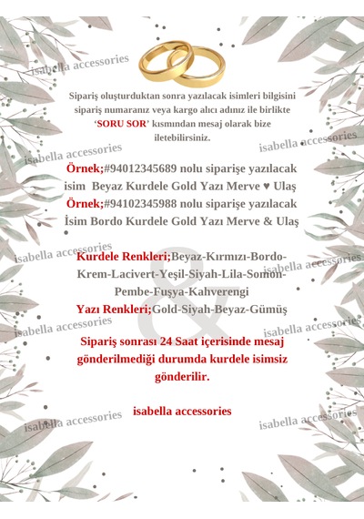 Dökülen İncili Isimli Yüzük Kurdelesi Nişan Kurdelesi Kırmızı