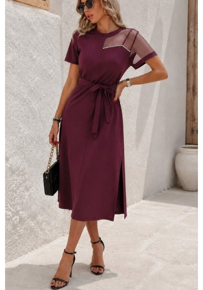 Efnaz Style Kadın Kısa Kollu Halka Yakalı Tek Omuzu Tül Detaylı Incili Yırtmaçlı Midi Janjan Krep Elbise Bordo Efnaz Style Kadın Kısa Kollu Halka Yakalı Tek Omuzu Tül Detaylı Incili Yırtmaçlı Midi Janjan Krep Elbise Bordo