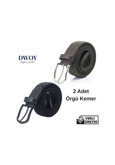 Dwoy Elastik Örgü Kemer 2'li Set-798 Haki