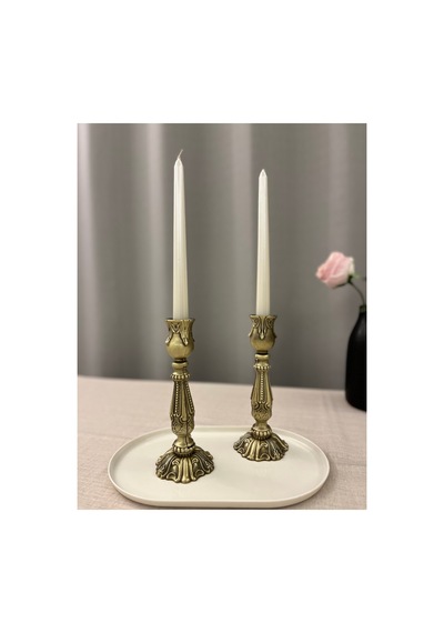 Barok İnci Pirinç Kaplamalı 2'li Şamdan & Mumluk Dekorasyon Seti Pirinç Kaplama - 822304147 Pirinç Kaplama