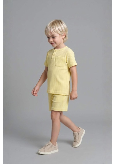 Defacto Kısa Kollu Üst Şort Alt 2li Pijama Takımı Erkek Bebek H5378a526hsyl273 Sarı-yl273