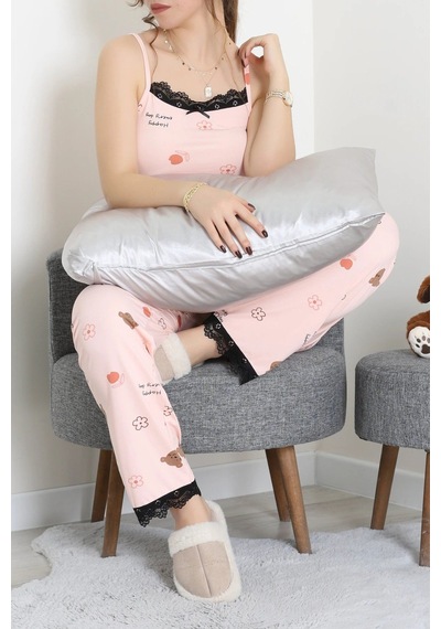 Modi Milan İp Askılı Pijama Takımı Pudra - 320.1287. Açık Bej - Siyah