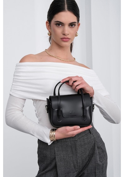 Shule Bags Dimple Retro El Ve Çapraz Çanta Siyah Siyah