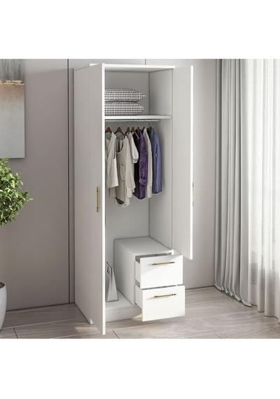 Merlin 2 Kapaklı, Çekmeceli Gardırop, Yatak Odası Dolap, Elbise Dolabı İstanbul Ceviz - 172 Cm / Beyaz Merlin 2 Kapaklı, Çekmeceli Gardırop, Yatak Odası Dolap, Elbise Dolabı İstanbul Ceviz - 172 Cm / Beyaz