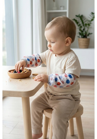 Sıvı Geçirmez Lastikli Bebek Mama Beslenme Kolluğu Seti Çocuk Aktivite Etkinlik Kol Kılıfı Planet