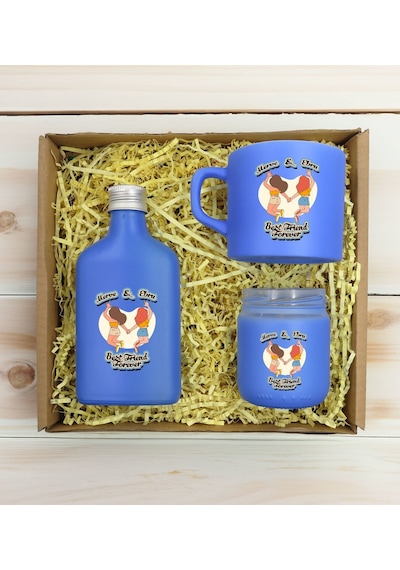 Bk Gift Kişiye Özel İsimli Dtf Best Friend Temalı Mavi Kahve Fincanı & Kolonya & Mum Hediye Seti-6, Arkadaşa Hediye, Doğum Günü Hediyesi Kobitmeyencom