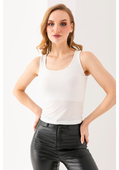 Giysa Kadın Askılı Bisiklet Yaka Basic Bluz Beyaz - 25y 2409 Beyaz