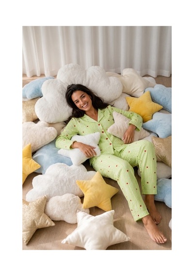 Fit Women Kadın Uzun Kollu Düğmeli Yeşil Pijama Takımı