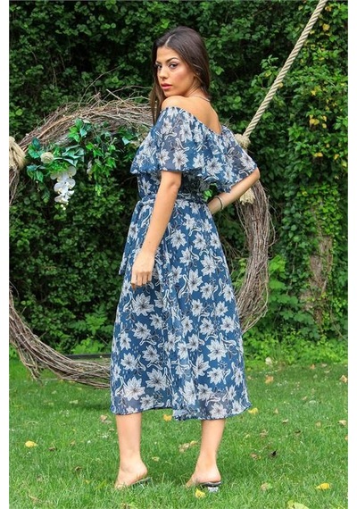 Dip Moda Kadın Madonna Yaka Şifon Elbise Dpnb10037 Indigo Dip Moda Kadın Madonna Yaka Şifon Elbise Dpnb10037 Indigo