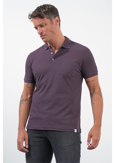 Mor Polo Yaka Kısa Kol Cepli Comfort Fit Pamuklu Tişört 1011260155 Mürdüm