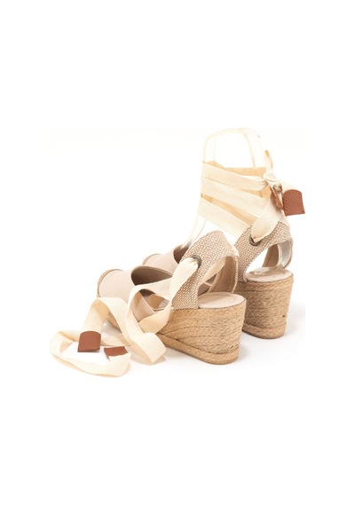 Star Tombis Gerçek Elişi Ipli Espadril Dolgu Topuk Keten Espadril Handmade Bej
