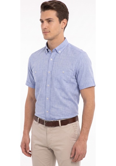 Mösyö Erkek Çift Cepli % 100 Cotton Kısa Kol Gömlek Bgl-st05647 Mavi