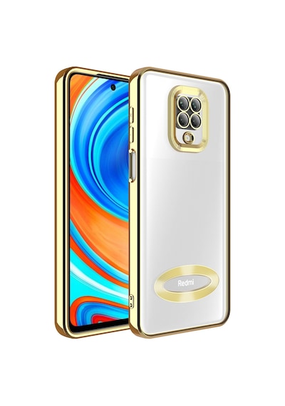 Xiaomi Redmi Note 9 Pro Yanları Renkli Lens Korumalı Logo Gösteren Luxury Silikon Kılıf - Gümüş