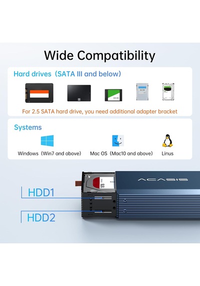 2 Bay Harici Sabit Disk Raıd Muhfazası 2.5/3.5" Sata Hdd/ssd İçin Usb 3.0 İle, Raıd 0/1/jbod/span Desteği, Uasp Altında Maksimum 6gbps, 36tb Kapasiteli Raid Muhfazası