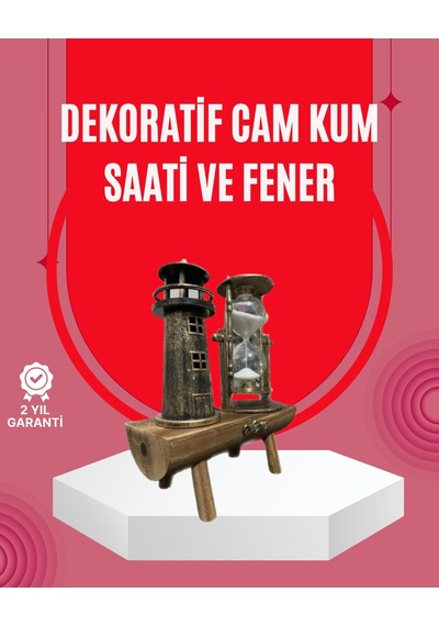 Ahşap Gövdeli Deniz Feneri Formlu Kum Saati - 15x20 Cm Masa Dekoru