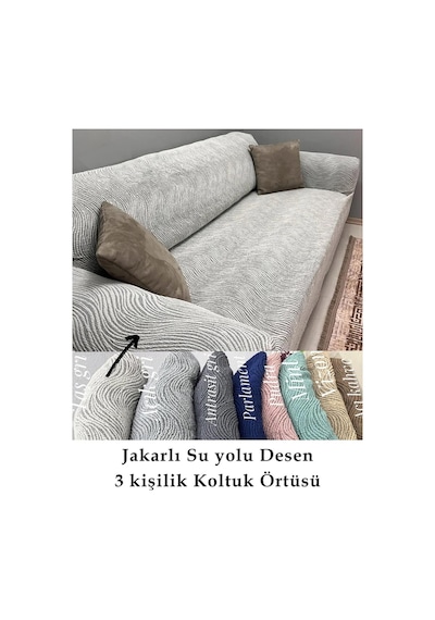 StarMall Su Yolu Koltuk Örtüsü, kanepe, çekyat Kılıfı Yıkanabilir Streçli Lastkli Esnek 3LüTaş Gri