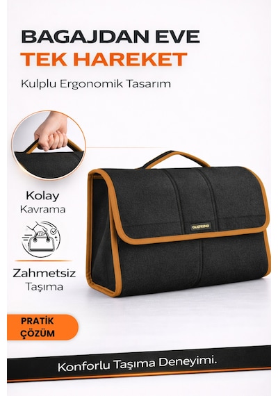 Oto Bagaj Organizer Bagaj Çantası L Boy Kaymaz Cırt Bantlı Velur Kompakt Düzenleyici - Vlx5