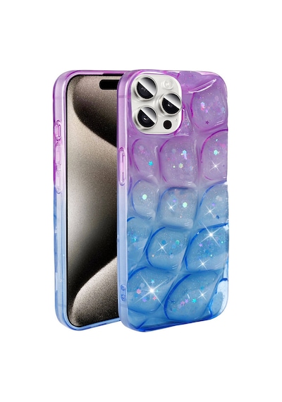 Apple Uyumlu iPhone 15 Pro Max Kılıf Simli 3d Desenli Tchs Hacar Kapak - Pembe-mavi Pembe-Mavi