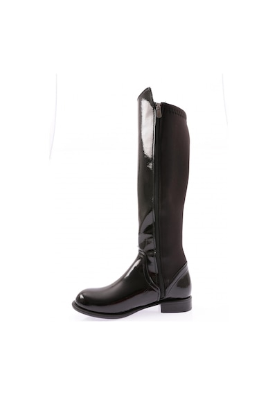 Dgn 501 Kadın Arkası Stretch Yanı Fermuarlı Knee High Flats Çizme 501-1557-R1645 Siyah Rugan