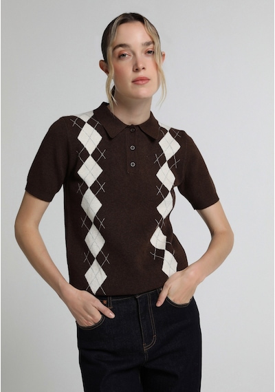 Colin's Colins Slim Fit Polo Yaka Jakarlı Kadın Kahverengi Kısa Kol Kazak Cl1083058 Q1.v1 Brw