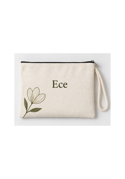 Kişiye Özel Beyaz Çiçek Köşe Baskılı Fermuarlı Makyaj Çantası Bozuk Para Cüzdanı Clutch