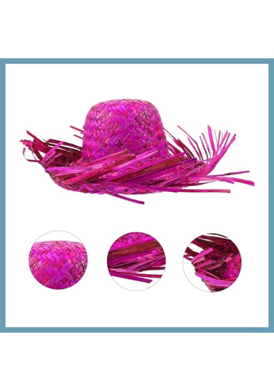 Bezos Tropikal Parti Pembe Fuşya Hasır Hawaii Şapkası 13x36 Cm Mbt06 Diğer