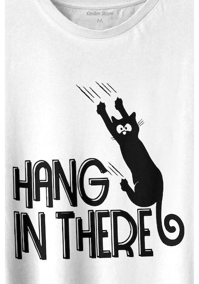 Han In There Tırmalayan Kedi Asla Pes Etme Baskılı Tişört Unisex T-shirt 001