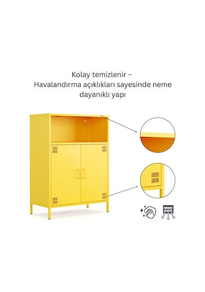 Pera Metal Dolap 2 Kapılı, Açık Raflı 80,50 X 40 X 109,50 Cm - Ral 1018 Sarı
