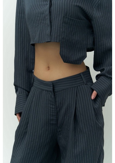 Mai Collection Mai Studios Co. Valente Lacivert Crop Gömlek Pantolon Takım Lacivert