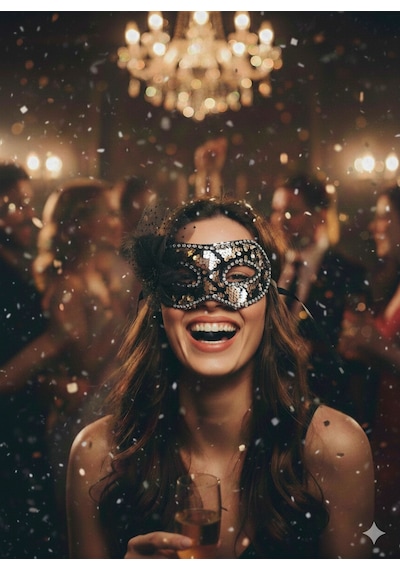 Pullu Çiçekli Rose Gold Yılbaşı Kutlama Lüks Maske Gözlüğü Parti Aksesuarı