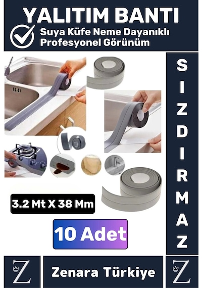 Premium Ekstra Dayanıklı Pvc Yağ Kenar Küf Önleyici Gri Sızdırmaz İzolasyon Bantı 3.2 Mt X 10 Adet