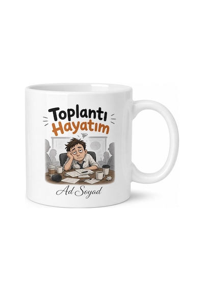 İsme Özel Toplantı Hayatım Yazılı Komik Kupa Bardak Hediye Beyaz / Çok Renkli