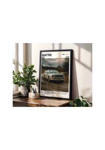 Audi Quattro Ahşap Çerçeveli Poster Tablo Rally Efsanesi Tasarım Siyah