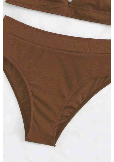 Angelsin Yüksek Bel Tasarım Bikini Altı Kahverengi 001