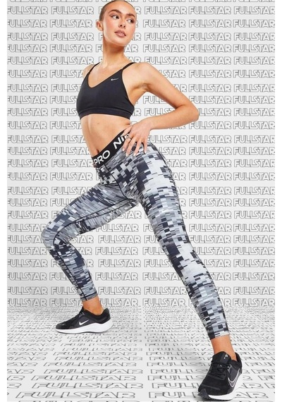 Nike Pro Dri Fit Printed 7/8 Training Leggings Baskılı Toparlayıcı Kadın Tayt Siyah